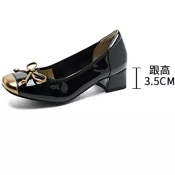 Fujin 3,5 см 2024 г. Натуральная лакированная кожа Весна Толстый каблук Женские Осенние Британские Мокасины Туфли-лодочки Офис Лето Слипоны 35 чёрный