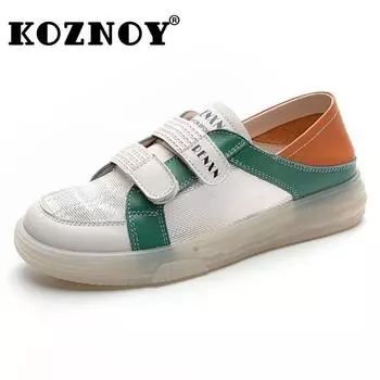 Fujin 3.5 см Air Mesh Натуральная кожа Осенние вулканизированные массивные кроссовки Эргономичные мягкие балетки для отдыха Мокасины Этническая женская обувь 35