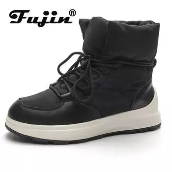 Fujin 3,5 см, британские замшевые женские плюшевые мотоциклетные ботильоны в стиле панк, весна-осень-зима на плоской подошве, теплые ботильоны на танкетке, обувь 35 белый