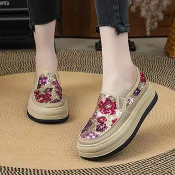 Fujin 3,5 см микрофибра синтетическая кожа балетки летние круглый носок модные блестящие женские сандалии тапочки туфли на платформе танкетке 35 чёрный