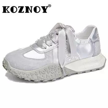 Fujin 4,5 см джинсовая ткань замша натуральная кожа смешанные цвета балетки ботинки дышащие женские массивные кроссовки летняя обувь удобная 35 серый