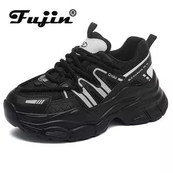 Fujin/5,5 см обувь на танкетке из коровьей натуральной кожи, вулканизированная обувь, женские массивные кроссовки с воздушной сеткой, женские летние дышащие модные 35