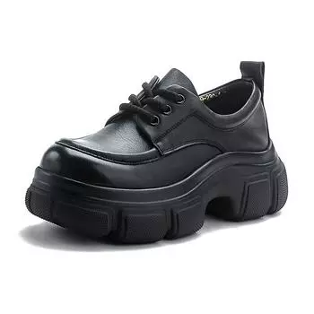 Fujin/5,5 см в стиле ретро, весна-осень-весна, туфли на танкетке на плоской подошве, роскошные туфли Мэри Джейн, женские туфли без каблуков из коровьей натуральной кожи 35 чёрный