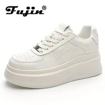 Fujin 5 см микрофибра PU кожа женская повседневная обувь весенние супер толстые скейтборд платформа танкетка женские модные кроссовки 35 чёрный