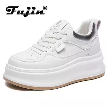 Fujin/5 см, новые удобные осенние кроссовки на танкетке из натуральной кожи на массивной платформе, вулканизированная модная женская обувь, весенне-летняя дышащая обувь 35