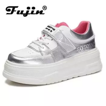 Fujin/5 см трендовые женские модные массивные кроссовки из коровьей кожи, весенние повседневные женские осенние туфли на платформе для скейтбординга на танкетке 35 белый