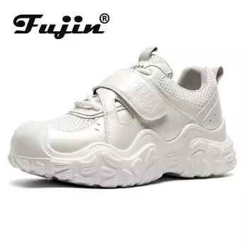 Fujin 5cm Air Mesh Synthetic Microfiber Leather Women Flat Shoes Summer Ethnic Platform Wedge Chunky Sneaker Breathable Hollow