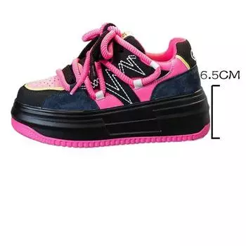 Fujin 6.5 см натуральная кожа платформа танкетка мода женская весна лето удобные осенние массивные кроссовки вулканизированная обувь дышащая 34 чёрный