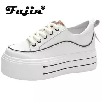 Fujin 6,5 см синтетическая кожа на танкетке осень-весна женские высокого бренда 2024 вулканизированные массивные кроссовки модная обувь 34 белый
