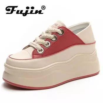 Fujin 6,5 см, женские повседневные кроссовки из натуральной кожи высокого бренда, разноцветные женские кроссовки на танкетке, массивная дышащая женская обувь 34