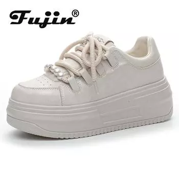 Fujin 6,5 см натуральная кожа платформа танкетка удобные осенние массивные кроссовки обувь мода женская весна лето дышащие 34 белый