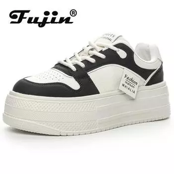 Fujin 6 см из микрофибры, весенняя женская модная женская осенняя обувь, повседневные кроссовки для скейтбординга, массивные кроссовки на платформе, туфли на танкетке