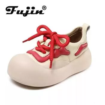 Fujin 6 см на плоской подошве из натуральной кожи, осенние женские вулканизированные сабо Pils, массивные кроссовки, женские осенние ботинки разных цветов, обувь 35 красный