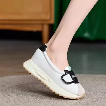 Fujin 6 см 2024 г. Эластичная ткань Микрофибра Кожа Весна Хорошо облегающие осенние туфли-лоферы с круглым носком Удобные контурные туфли Lightweiget 34 чёрный