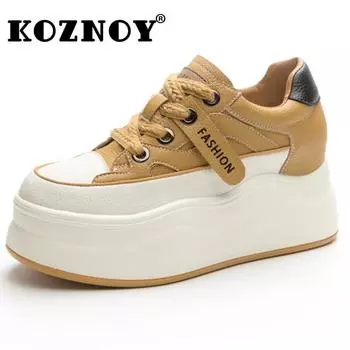 Fujin 7,5 см из натуральной кожи, повседневная мода, лето-весна, хит продаж, массивные кроссовки на платформе, осенняя женская удобная обувь на танкетке 34 бежевый