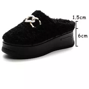 Fujin 7.5 см Новые зимние плюшевые женские тапочки из искусственной кожи на платформе с танкеткой, теплые шлепанцы для женщин, осенне-весенняя обувь 34