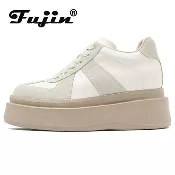 Fujin 7,5 см, замшевые кроссовки из натуральной кожи на платформе, массивные кроссовки на танкетке, повседневные удобные дышащие весенне-осенние брендовые вулканизированные туфли 34