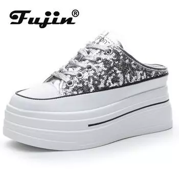 Fujin 7.5 см Air Mesh Hollow Synthetic Leather Женские Кроссовки на толстой танкетке Разноцветные Тапочки Для Отдыха Дышащая Летняя Платформа 34