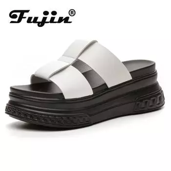 Fujin/7 см, новые брендовые сандалии из коровьей натуральной кожи и синтетической кожи, женские шлепанцы на платформе, женские летние модные шлепанцы с открытым носком 33 белый
