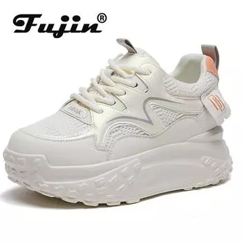 Fujin/7 см, новые кроссовки из синтетической натуральной кожи на вулканизированной танкетке, повседневные дышащие летние модные туфли на платформе, 7 см 34