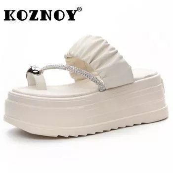 Fujin 7 см, новые лакированные повседневные брендовые летние тапочки из синтетической искусственной кожи на платформе и танкетке, модные сандалии со стразами