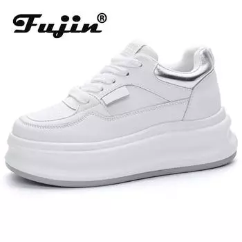 Fujin/7 см, новые женские кроссовки из синтетической кожи из микрофибры на платформе, женские кроссовки на танкетке, модная вулканизированная обувь, удобная обувь 34 золотой
