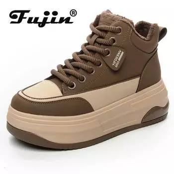 Fujin/7 см прочные мотоциклетные весенние осенние мотоциклетные кроссовки из натуральной кожи в британском стиле на плоской подошве на массивной подошве, женские туфли на платформе, ботинки на танкетке 34