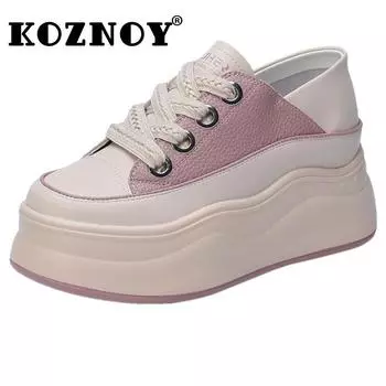 Fujin Осенние вулканизированные туфли-лодочки из коровьей натуральной кожи 7 см, туфли-лодочки-мулы на массивном массиве, женские ботинки, туфли на танкетке на платформе и каблуке 34 фиолетовый