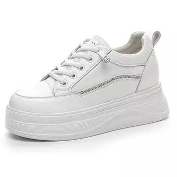 Fujin 7 см натуральная кожа вулканизированные летние вулканизированные женские толстые кроссовки мокасины высокого бренда удобные весенне-осенние туфли на платформе 34 белый