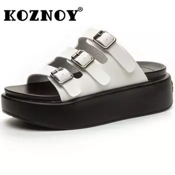 Fujin 7 см новые женские тапочки из натуральной коровьей кожи с синтетическим принтом, женские летние сандалии с открытым носком, модные туфли на платформе и танкетке 34 белый