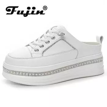 Fujin 7cm Slippers Natural Genuine Leather Platform Wedge Women ROME Hidden Heels Vulcanize Chunky Sneakers Pumps Summer Shoes