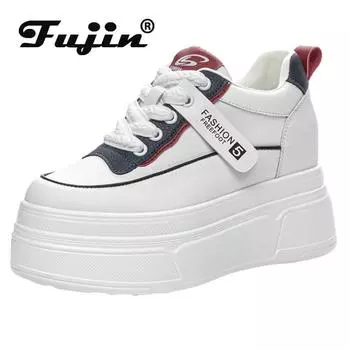 Fujin 8,5 см из микрофибры на танкетке, модные массивные кроссовки, белые повседневные удобные кроссовки для скейтборда, весенне-осенние туфли на толстой подошве 33 чёрный