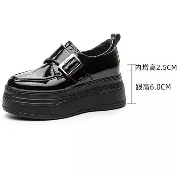Fujin 8.5 см Новые лакированные PU синтетическая кожа платформа танкетка массивные кроссовки весенние модные ботинки туфли-лодочки Hook женская осенняя обувь 34 чёрный