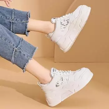 Fujin 8,5 см новые повседневные туфли из натуральной кожи для женщин, белые кроссовки на танкетке, скрытый каблук, вулканизированные скейтборды 34 чёрный