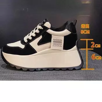 Fujin 8 см Air Mesh Натуральная кожа Дышащие мокасины Платформа Летние полые женские массивные кроссовки сандалии вулканизированная удобная обувь 34 чёрный