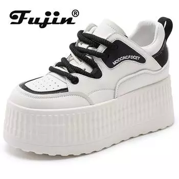 Fujin 8 см из микрофибры, кожаные весенние скейтбординговые массивные кроссовки на платформе, женская модная осенняя обувь на танкетке, повседневная обувь 34 бежевый