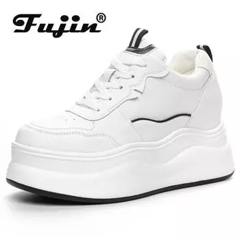 Fujin 8 см из микрофибры, кожаные весенние скейтбординговые массивные кроссовки на платформе, женская модная осенняя обувь на танкетке, повседневная обувь 34