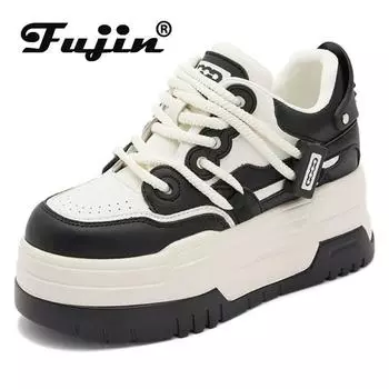Fujin 8 см кожа из микрофибры весенние скейтбординг массивные кроссовки на платформе осенняя обувь на танкетке повседневная обувь женская мода женская