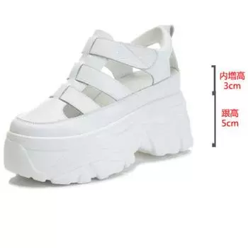 Fujin/8 см, новая женская обувь из натуральной коровьей кожи на платформе, летняя обувь на танкетке, модные ботильоны, сандалии Мэри Джейн, полые сандалии 34 чёрный