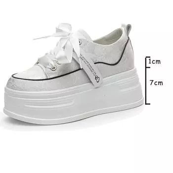 Fujin 8 см шелковые женские повседневные туфли на танкетке на платформе модные массивные летние кроссовки тапочки брендовые вулканизированные высокие каблуки 34 белый