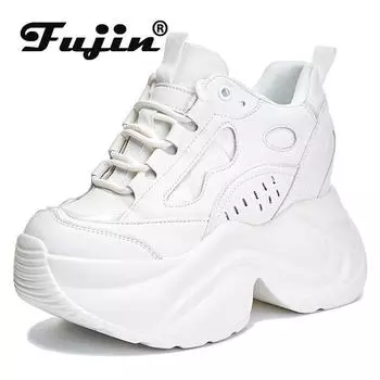 Fujin 8 см синтетические женские брендовые модные массивные кроссовки на платформе из кожи на танкетке 2024 осенне-весенние ботинки ботильоны
