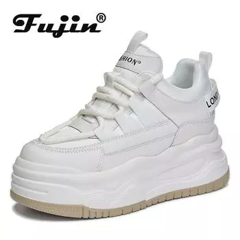 Fujin 8cm 2024 Synthetic Genuine Chunky Sneakers Platform Wedge Leather Autumn Spring Boot Ankle Women High Brand Fashion Shoes