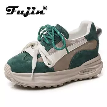 Fujin 8 см массивные кроссовки эргономичные замшевые натуральная кожа удобные мокасины для отдыха этнические осенние мягкие туфли на плоской подошве вулканизированная женская обувь 34 чёрный