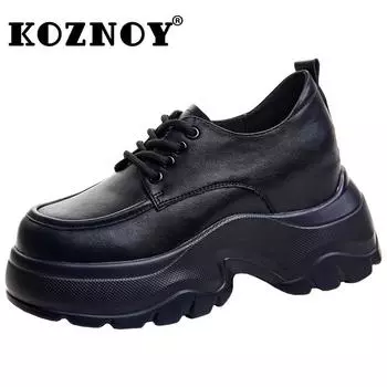 Fujin 9,5 см повседневные массивные кроссовки из коровьей кожи, туфли-лодочки, модная женская обувь на высоком каблуке, удобная обувь на вулканизированной танкетке на платформе 33 чёрный