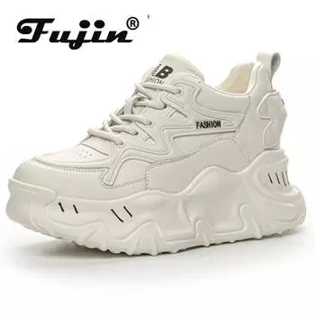 Fujin 9 см Air Mesh 2024 осенние женские сандалии на платформе из микрофибры на танкетке, летние полые массивные кроссовки, вулканизированная весенняя обувь