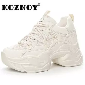 Fujin 9 см дышащие женские удобные белые кожаные повседневные кроссовки на шнуровке из микрофибры летние синтетические туфли на танкетке 34 бежевый