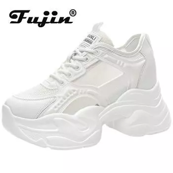 Fujin 9 см массивные кроссовки из натуральной кожи с воздушной сеткой, брендовые удобные ботинки, обувь разного цвета, женские модные летние ботильоны 34