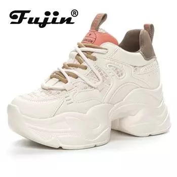 Fujin/9 см, новые женские удобные сандалии на танкетке из вулканизированной кожи из микрофибры с воздушной сеткой, летние массивные кроссовки на поло, вулканизированная обувь