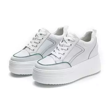 Fujin/кеды на танкетке на платформе 8 см, женская обувь, весенне-осенняя летняя обувь, белая классическая вулканизированная обувь из натуральной кожи, скейтборд