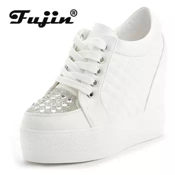 Fujin Летние женские сандалии из искусственной кожи с воздушной сеткой, дышащие летние сандалии на танкетке, массивные кроссовки на танкетке для отдыха, блестящий скрытый каблук 33 белый